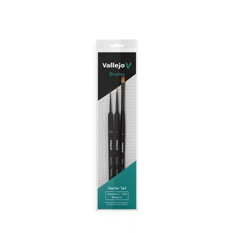 Vallejo - Brush Set / Precision - Start Set Round No.1, 3/0 Triangular Handle, Flat No.4, synthetics-B03990