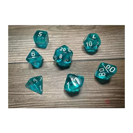 Chessex Translucent Polyhedral Teal/white 7-Die Set-23085