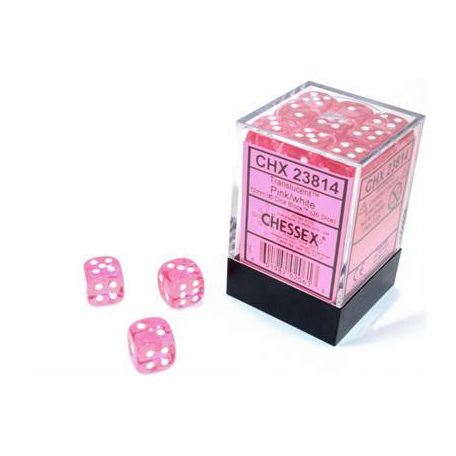 Chessex Translucent Pink/white 12mm d6 Dice Block (36 dice)-23814