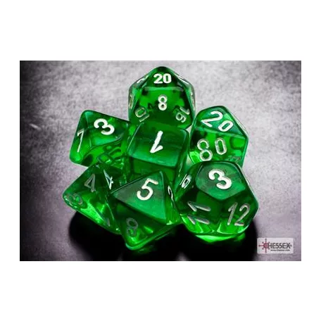 Chessex Translucent Mini-Polyhedral Green/white 7-Die Set-20375