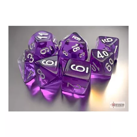 Chessex Translucent Mini-Polyhedral Purple/white 7-Die Set-20377