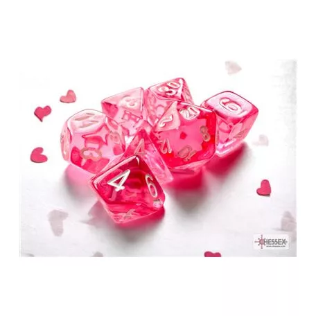 Chessex Translucent Mini-Polyhedral Pink/white 7-Die Set-20384