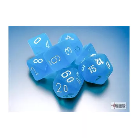 Chessex Frosted Mini-Polyhedral Caribbean Blue/white 7-Die Set-20416