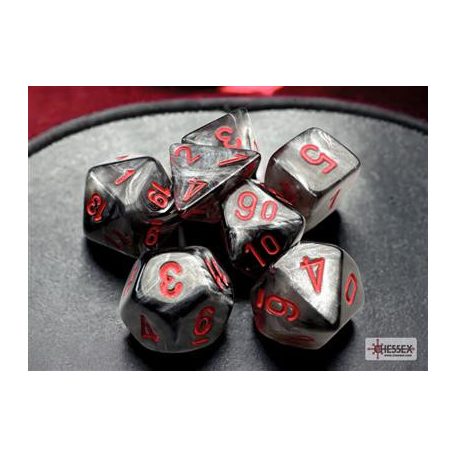 Chessex Velvet Mini-Polyhedral Black/red 7-Die Set-20478