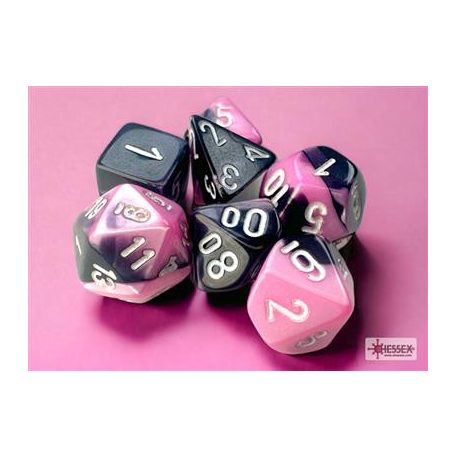 Chessex Gemini Mini-Polyhedral Black-Pink/white 7-Die Set-20630
