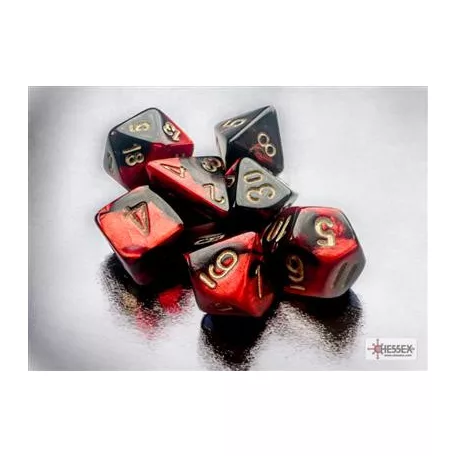 Chessex Gemini Mini-Polyhedral Black-Red/gold 7-Die Set-20633