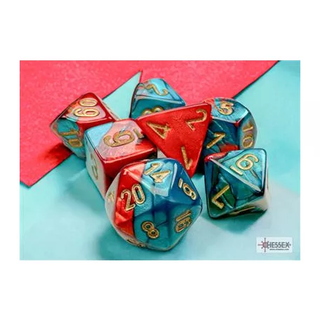 Chessex Gemini Mini-Polyhedral Red-Teal/gold 7-Die Set-20662