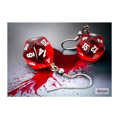 Chessex Hook Earrings Translucent Red Mini-Poly d20 Pair-54201