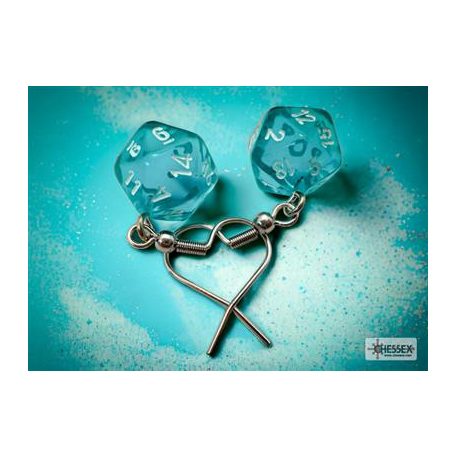 Chessex Hook Earrings Translucent Teal Mini-Poly d20 Pair-54202