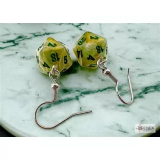 Chessex Hook Earrings Marble Green Mini-Poly d20 Pair-54203
