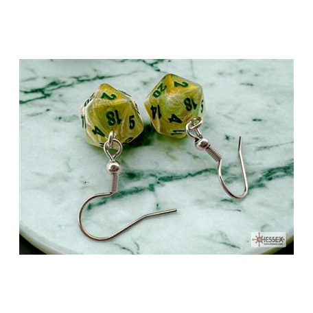Chessex Hook Earrings Marble Green Mini-Poly d20 Pair-54203
