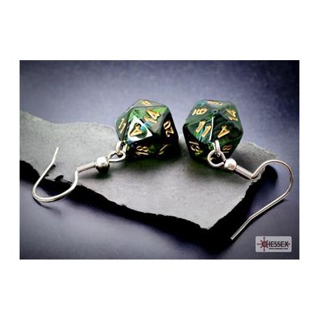 Chessex Hook Earrings Scarab Jade Mini-Poly d20 Pair-54204