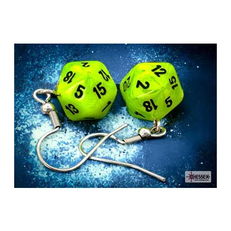 Chessex Hook Earrings Vortex Bright Green Mini-Poly d20 Pair-54205
