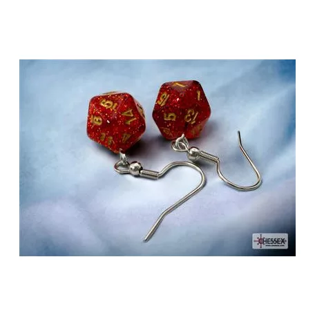 Chessex Hook Earrings Glitter Ruby Mini-Poly d20 Pair-54208