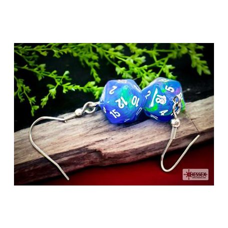 Chessex Hook Earrings Festive Waterlily Mini-Poly d20 Pair-54209