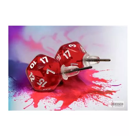 Chessex Stud Earrings Translucent Red Mini-Poly d20 Pair-54501
