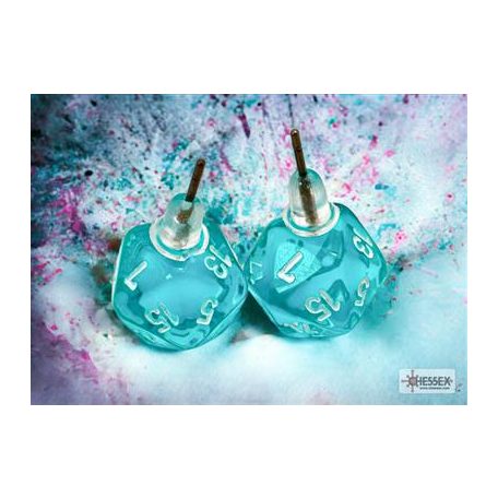Chessex Stud Earrings Translucent Teal Mini-Poly d20 Pair-54502