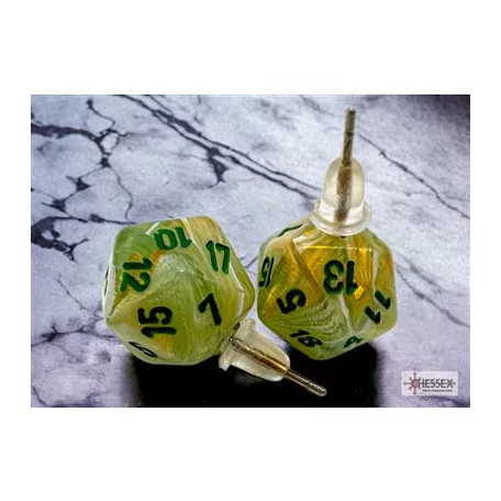 Chessex Stud Earrings Marble Green Mini-Poly d20 Pair-54503