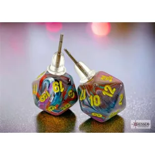 Chessex Stud Earrings Festive Mosaic Mini-Poly d20 Pair-54507