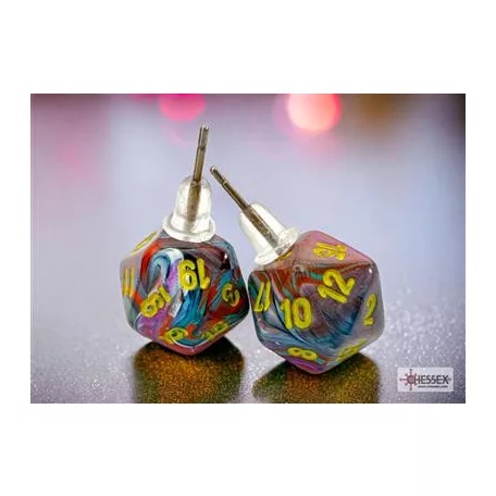 Chessex Stud Earrings Festive Mosaic Mini-Poly d20 Pair-54507
