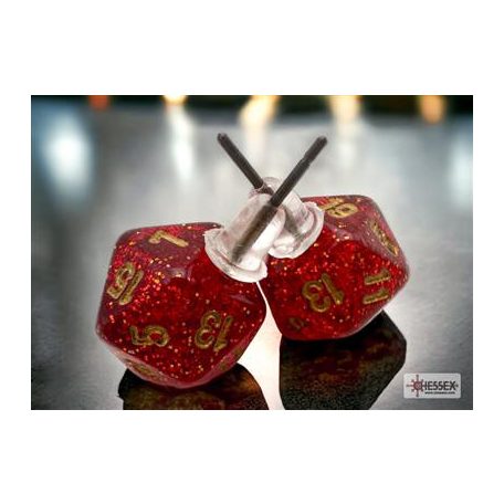 Chessex Stud Earrings Glitter Ruby Mini-Poly d20 Pair-54508