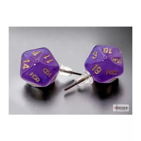 Chessex Stud Earrings Borealis Royal Purple Mini-Poly d20 Pair-54512