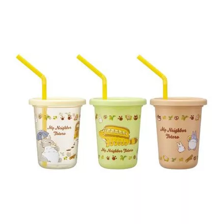 My Neighbor Totoro - 3 Glasses with Straw Set-SKATER-65752