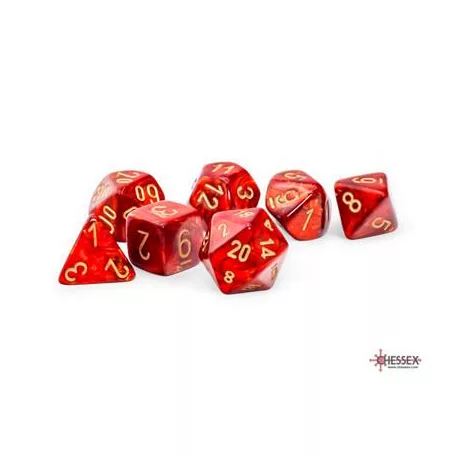 Chessex Marble Scarab® Mega-hedral™ Scarlet™/gold 7-Die Set-22414