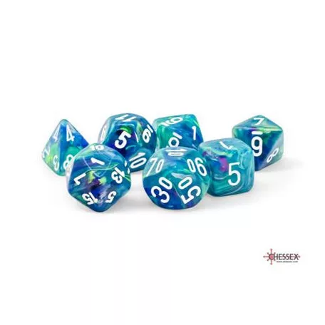 Chessex Festive® Mega-hedral™ Waterlily™/white 7-Die set-22546