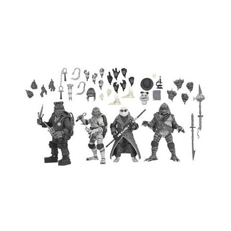Universal Monsters x TMNT - 7” Scale Action Figure - 4 Pack Turtles Black & White-NE54468-01