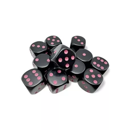 Opaque Black/pink 16mm d6 Dice Block (12 dice)-25648