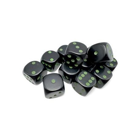 Opaque Black/green 16mm d6 Dice Block (12 dice)-25658