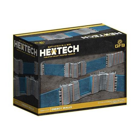 HexTech - Battlefield in a Box Terrain: Trinity City Energy Walls (x26) - Grey/Blue-HEXT31
