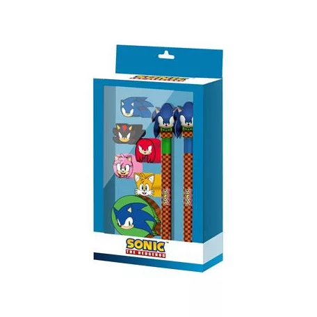 Sonic The Hedgehog Greenhill Set - Radierbarer Gelstift, Ewigem Bleistift, 5 Radiergummis, Anspitzer-07993