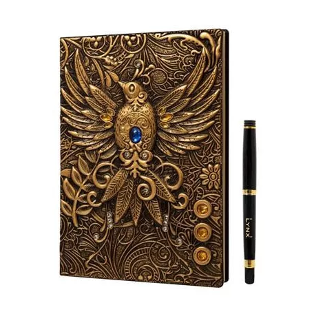 3D Faux-Leather Notebook / Journal - Gold Phoenix-LNX06003