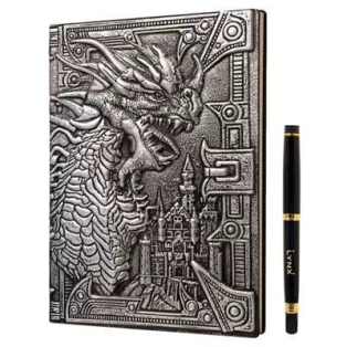 3D Faux-Leather Notebook / Journal - Silver Dragon-LNX06002