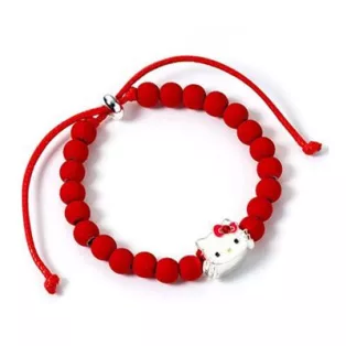 Red Beaded Bracelet with Charm - Hello Kitty-EHKBB0001