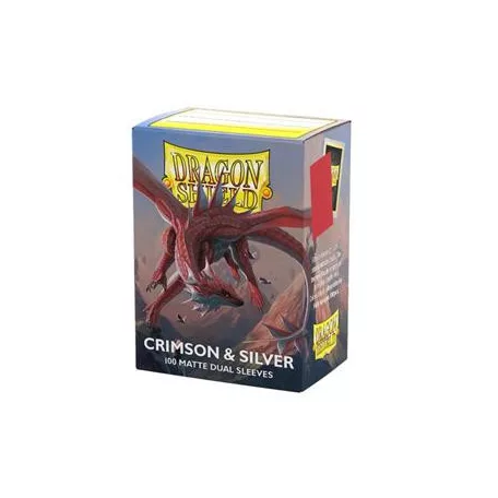 Dragon Shield Sleeves - Standard size - Matte Dual - Crimson & Silver (100 Sleeves)-AT-15072
