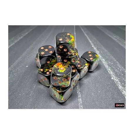 Brush Deep Forest/gold 16mm d6 Dice Block (12 dice)-24605