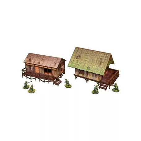 WW2 Pacific Jungle Huts (2) PREPAINTED [28mm/1:56]-H00282