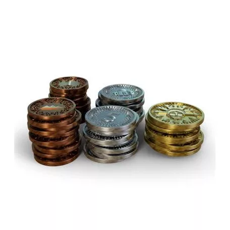 49 Metal Coins (Play Money) for Millennia: Tracks of Time (23 x 1, 18 x 5, 8 x 20)-MLN-COI-1-5-20