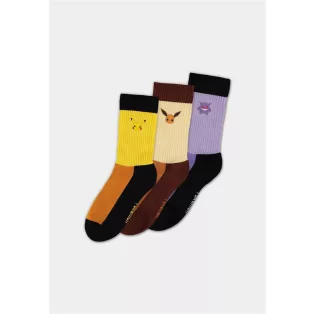 Pokémon - Crew Socks (3 Pack) - Eevee, Gengar, and Pikachu - 35/38-CR883055POK-35/38