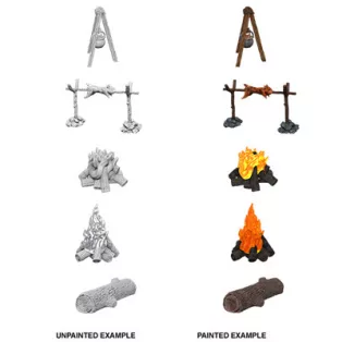 Wizkids Deep Cuts Unpainted Miniatures: Camp Fire & Sitting Log-73860