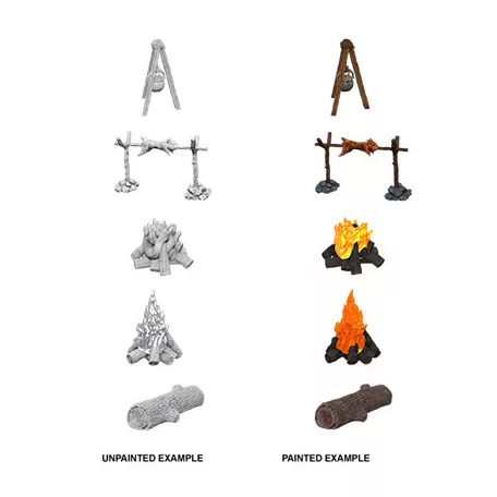 Wizkids Deep Cuts Unpainted Miniatures: Camp Fire & Sitting Log-73860