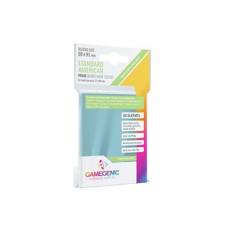 Gamegenic - PRIME Standard American-Sized Sleeves 59 x 91 mm - Clear (50 Sleeves)-GGS10051ML