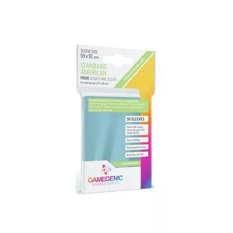 Gamegenic - PRIME Standard American-Sized Sleeves 59 x 91 mm - Clear (50 Sleeves)-GGS10051ML