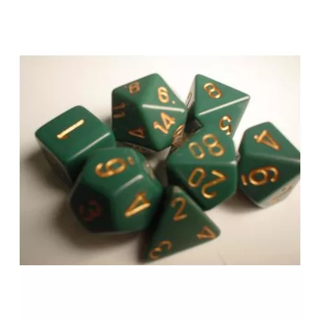 Chessex Opaque Polyhedral 7-Die Sets - Dusty Green w/gold-25415
