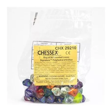 Chessex Signature Bags of 50 Asst. Dice - Poly. d10 Dice-29210
