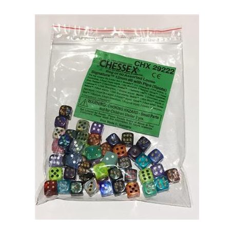 Chessex Signature Bags of 50 Asst. Dice - 12mm d6 w/pips Dice-29222