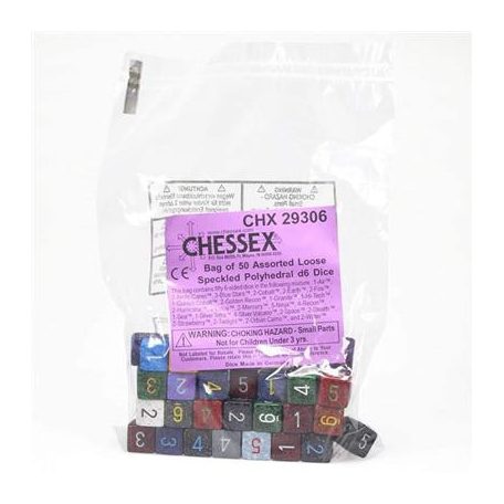 Chessex Speckled Bags of 50 Asst. Dice - Loose Speckled Polyhedral d6 Dice-29306